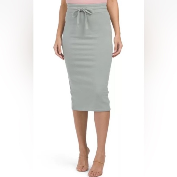 Zara Women’s Fleece Drawstring Midi Skirt Sage Green Size Large NEW - Picture 1 of 15